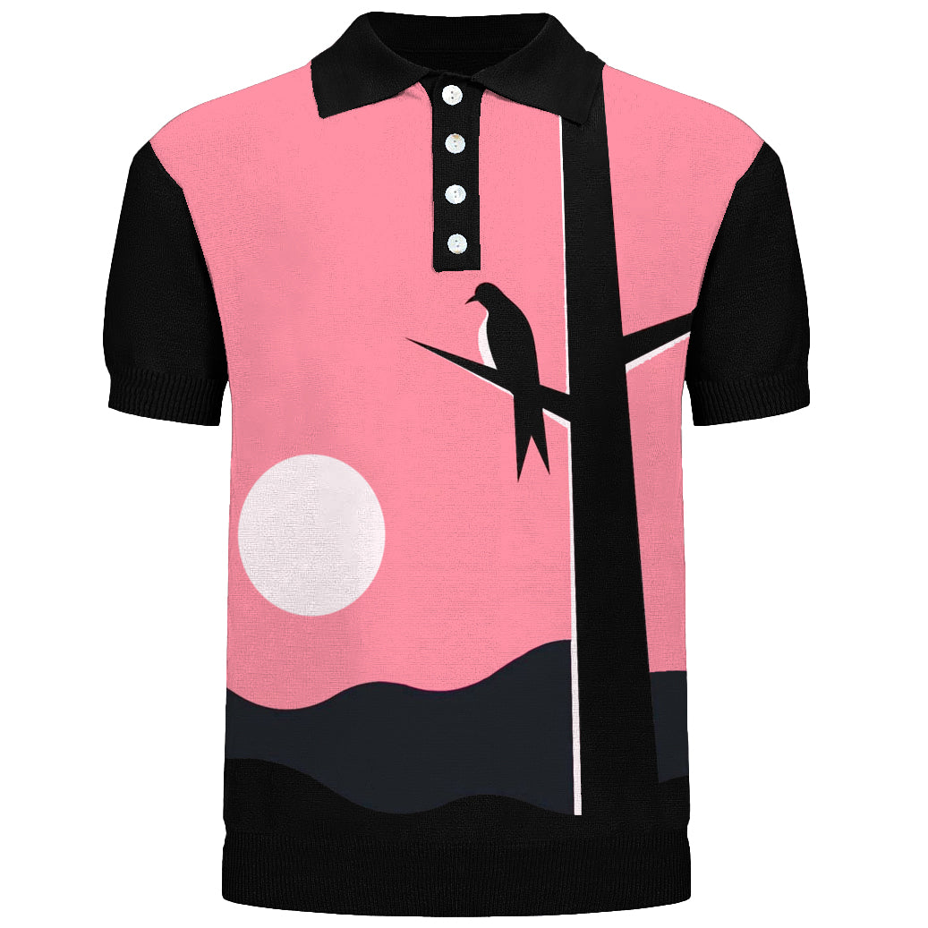 Men's pink birdie vintage jacquard knit polo shirt