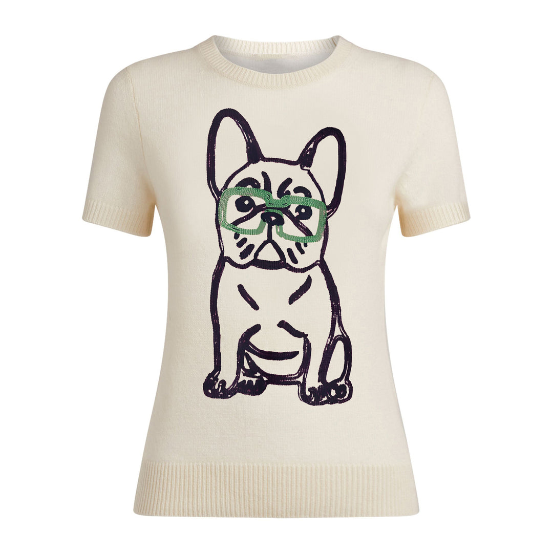 Women's white dog jacquard knitwear