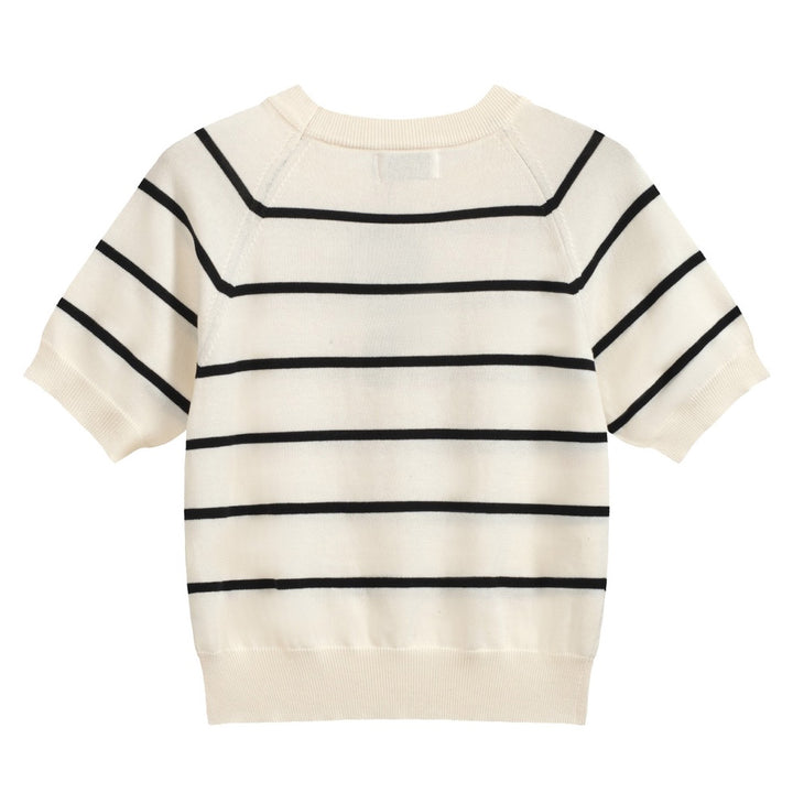 Women's white heart striped knitwear-Cropped Length