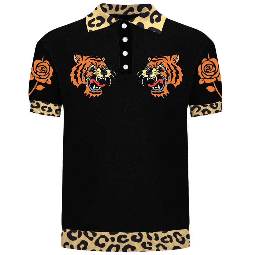 Men's black embroidered tiger Rose polo shirt