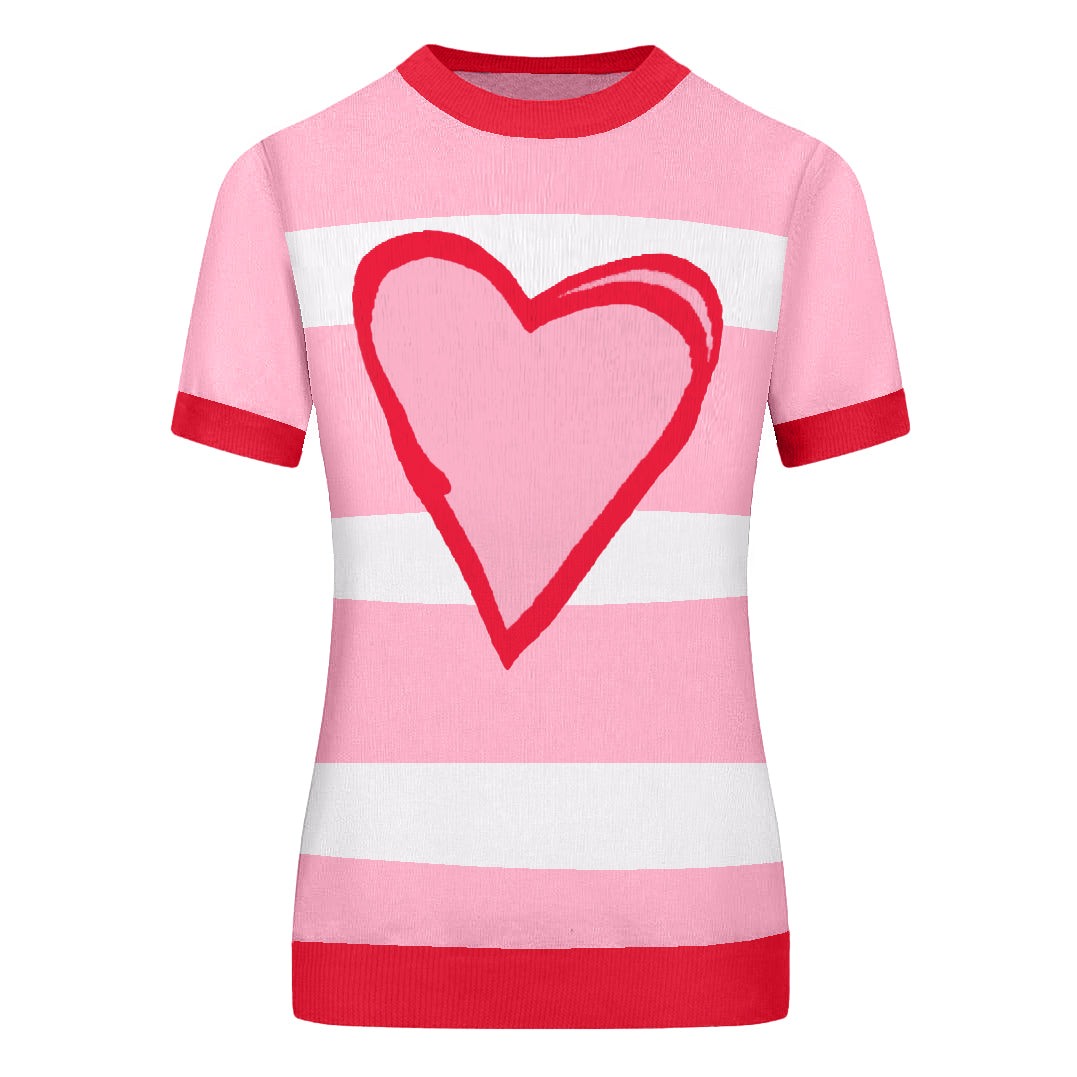 Women's pink striped love jacquard knitwear