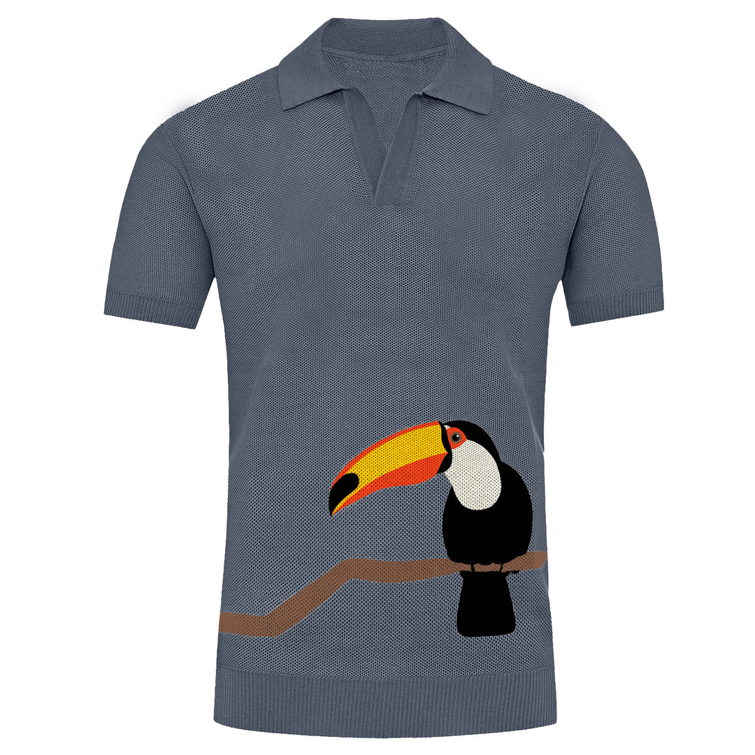 Men's Grey Bird fashion knit V-neck polo