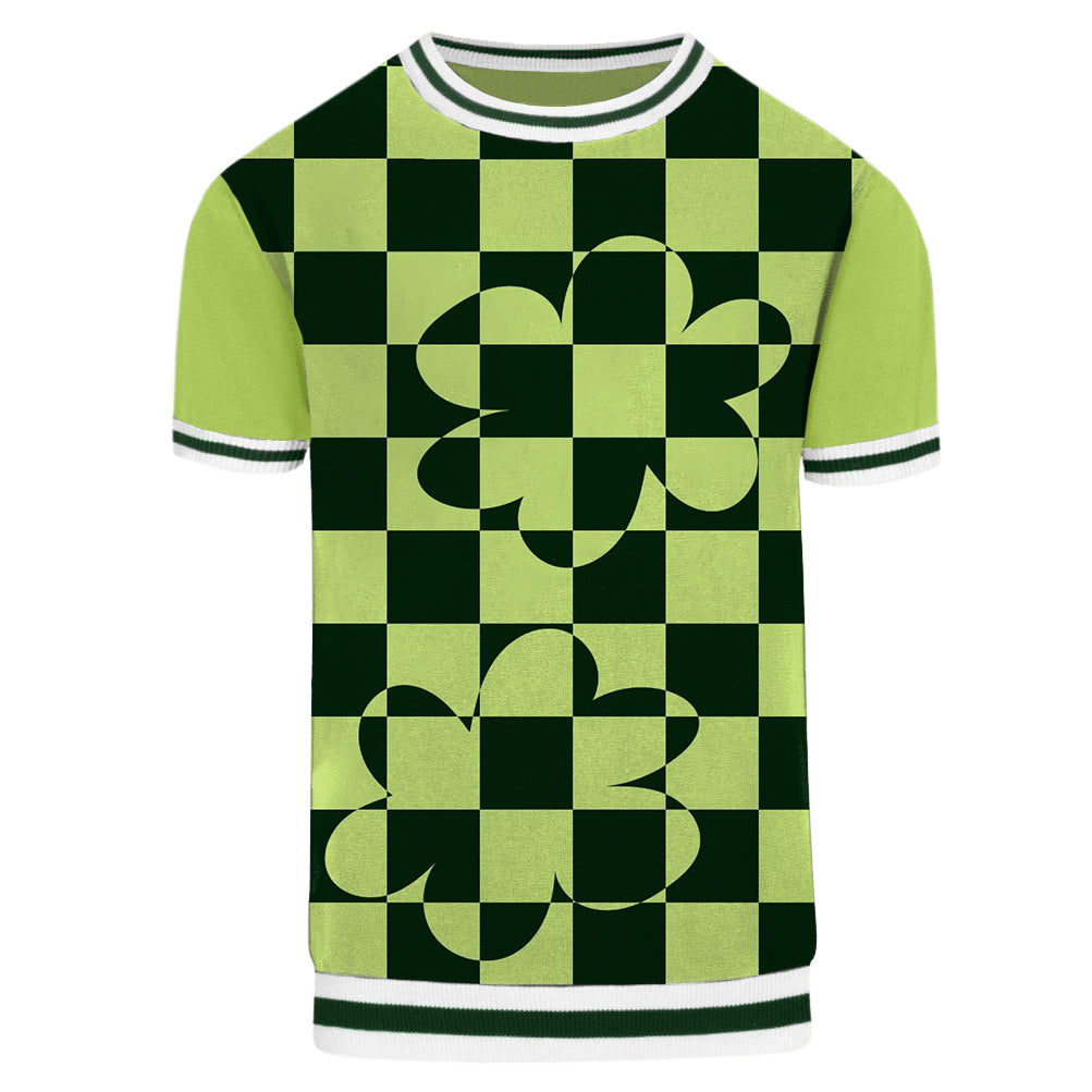 Men's green plaid jacquard knit T-shirt