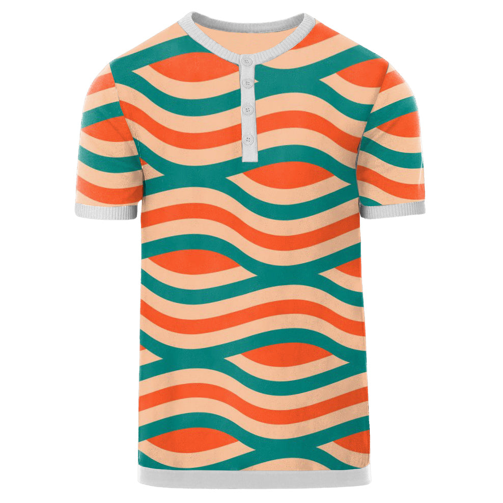 Men's multi-colored line button knit T-shirt