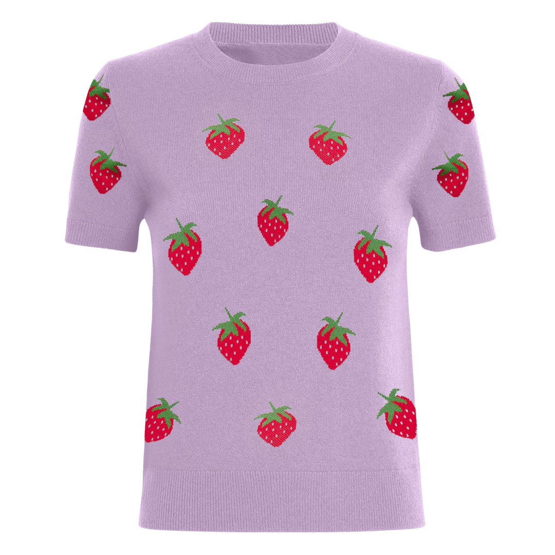 Women's purple strawberry jacquard knitwear