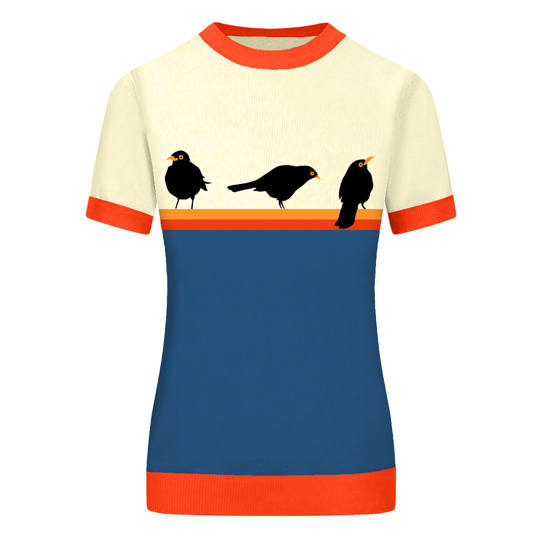 Women's color matching cute bird striped art knitwear