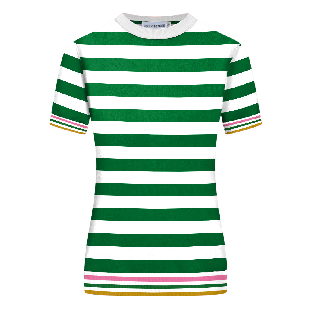 Women's striped jacquard short sleeve knitwear