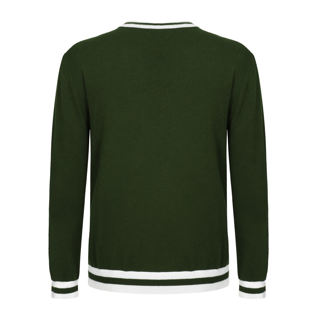 OXKNIT Men Vintage Clothing 1960s Mod Style Casual Army Green Knit Long Sleeve Solid Retro Tshirt