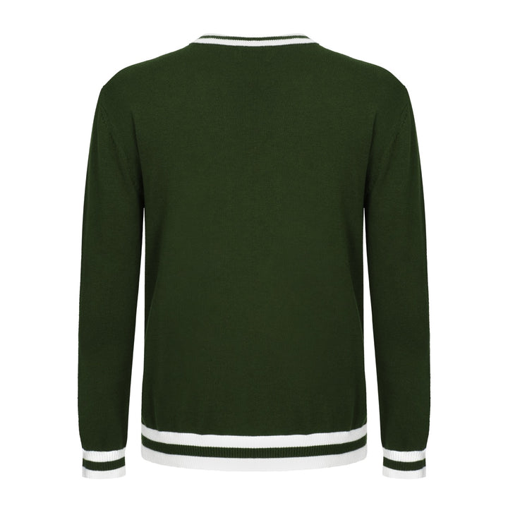 OXKNIT Men Vintage Clothing 1960s Mod Style Casual Army Green Knit Long Sleeve Solid Retro Tshirt