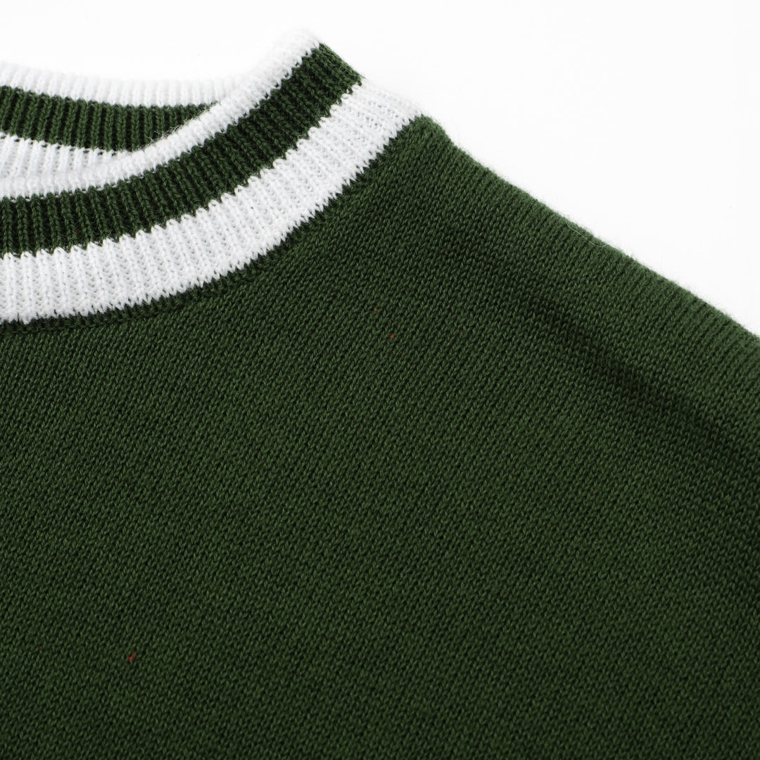 OXKNIT Men Vintage Clothing 1960s Mod Style Casual Army Green Knit Long Sleeve Solid Retro Tshirt