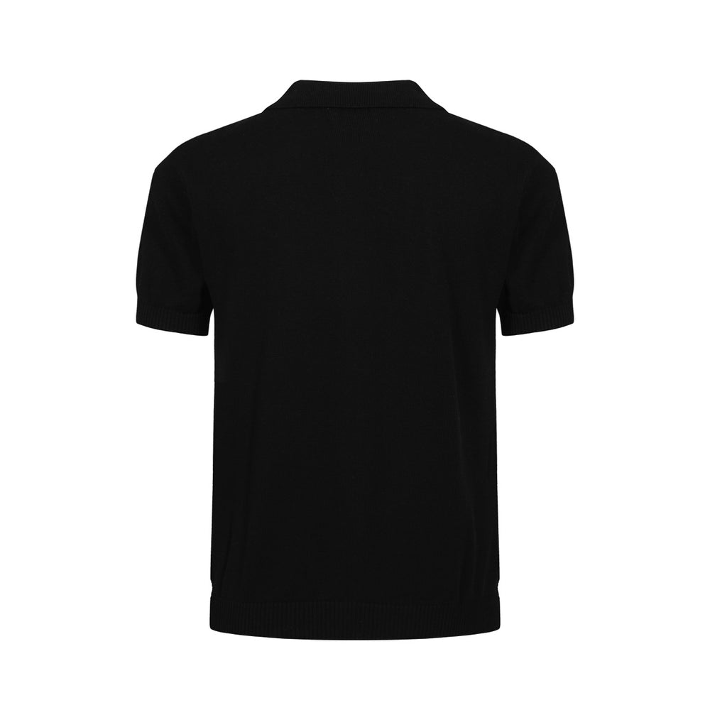 OXKNIT Men Vintage Clothing 1960s Mod Style Casual Black Classic Button Knit Retro Polo