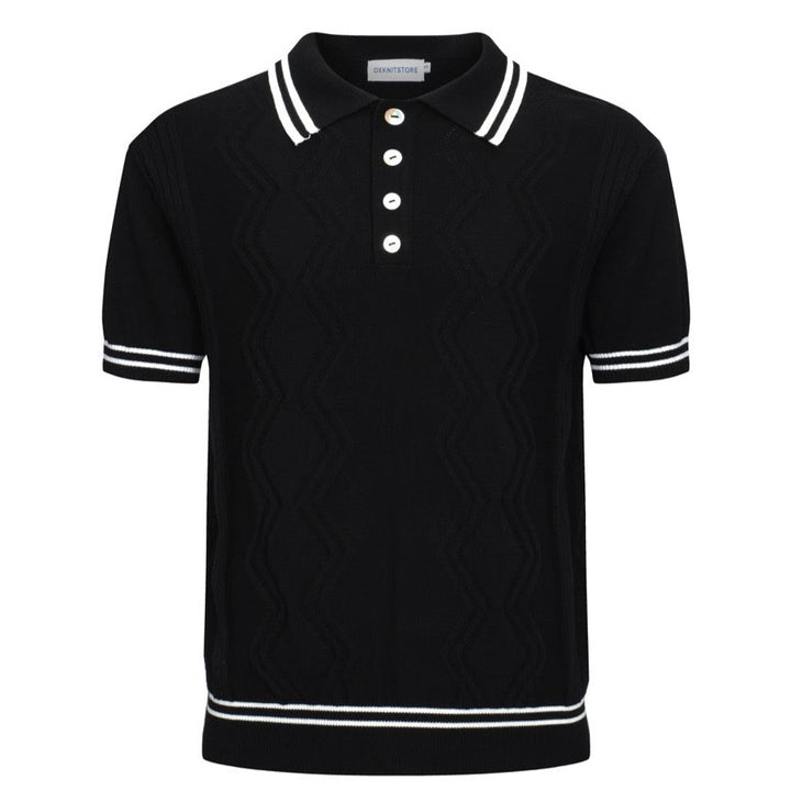 OXKNIT Men Vintage Clothing 1960s Mod Style Casual Black Knit Retro Polo