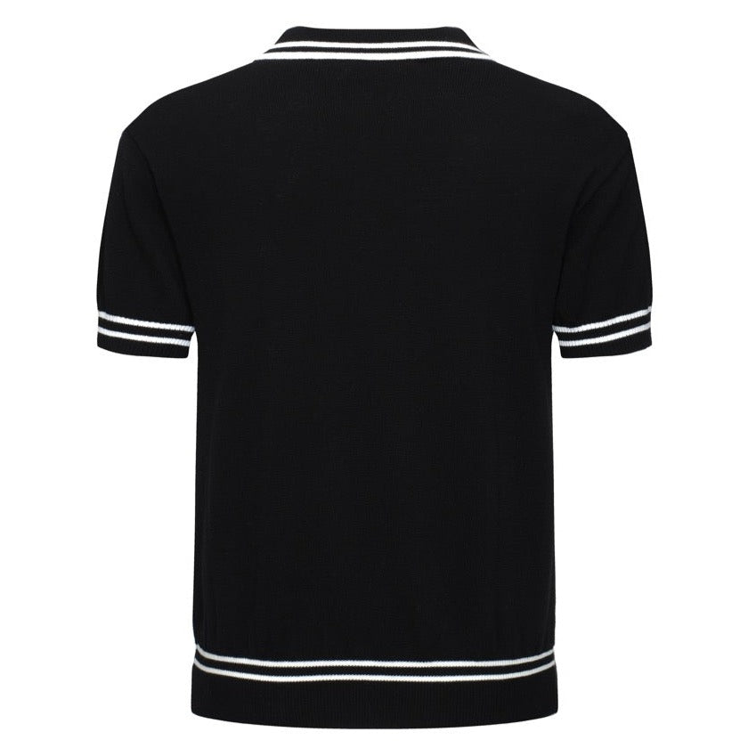 OXKNIT Men Vintage Clothing 1960s Mod Style Casual Black Knit Retro Polo