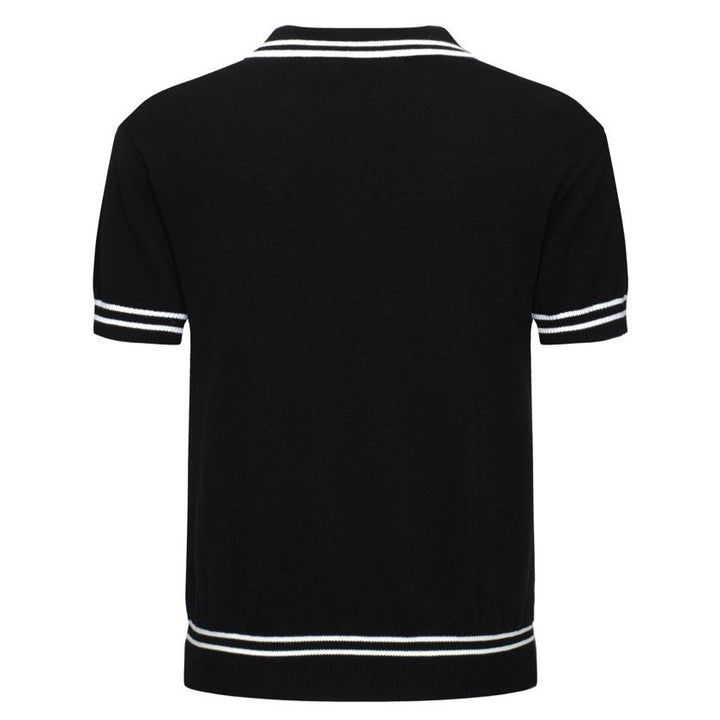 OXKNIT Men Vintage Clothing 1960s Mod Style Casual Black Knit Retro Polo