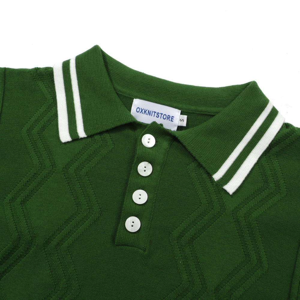 OXKNIT Men Vintage Clothing 1960s Mod Style Casual Dark Green Knit Retro Polo