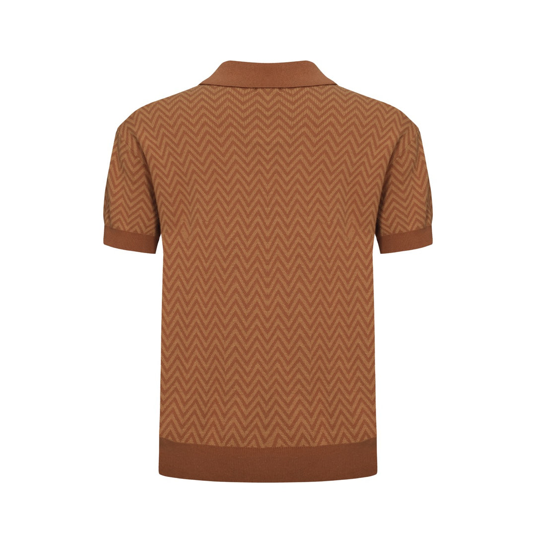 OXKNIT Men Vintage Clothing 1960s Mod Style Casual Herringbone Fine Gauge Knitted Retro Polo