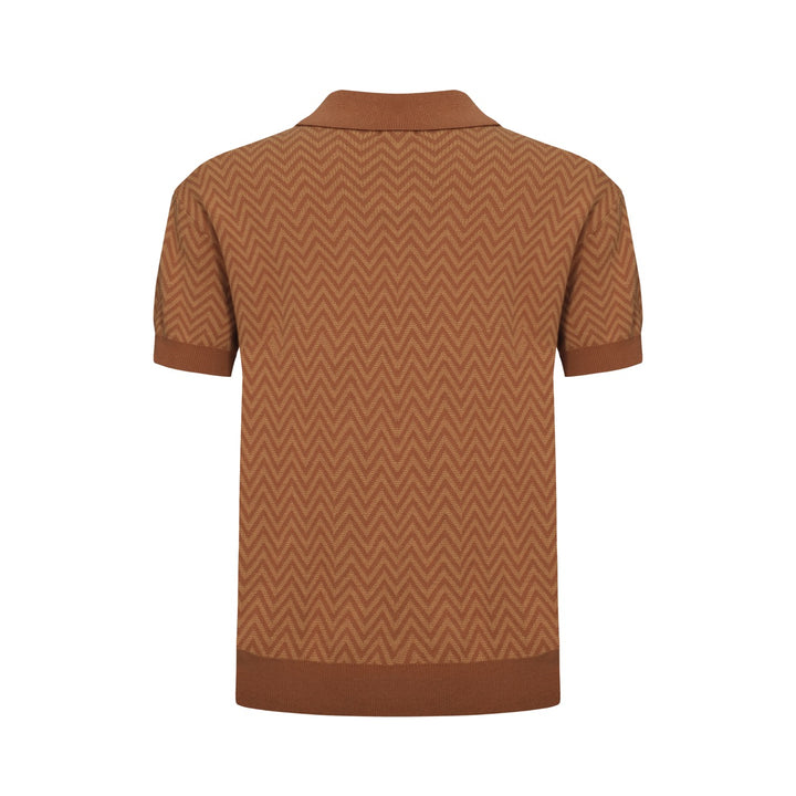 OXKNIT Men Vintage Clothing 1960s Mod Style Casual Herringbone Fine Gauge Knitted Retro Polo