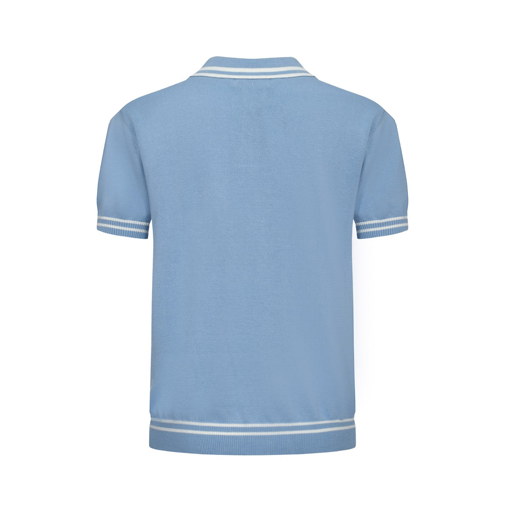 OXKNIT Men Vintage Clothing 1960s Mod Style Casual Light Blue Knit Retro Polo