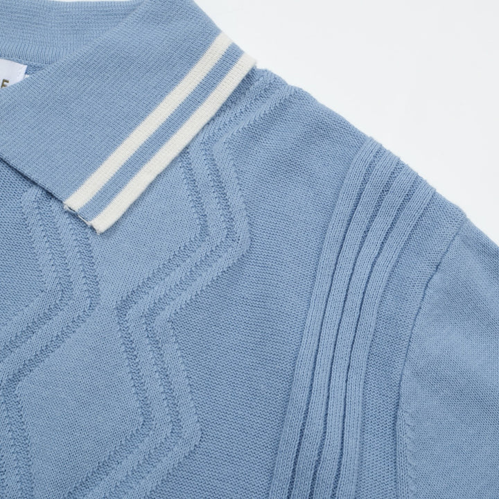 OXKNIT Men Vintage Clothing 1960s Mod Style Casual Light Blue Knit Retro Polo