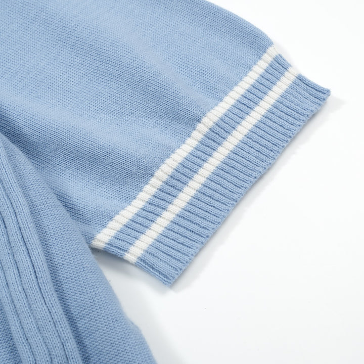 OXKNIT Men Vintage Clothing 1960s Mod Style Casual Light Blue Knit Retro Polo