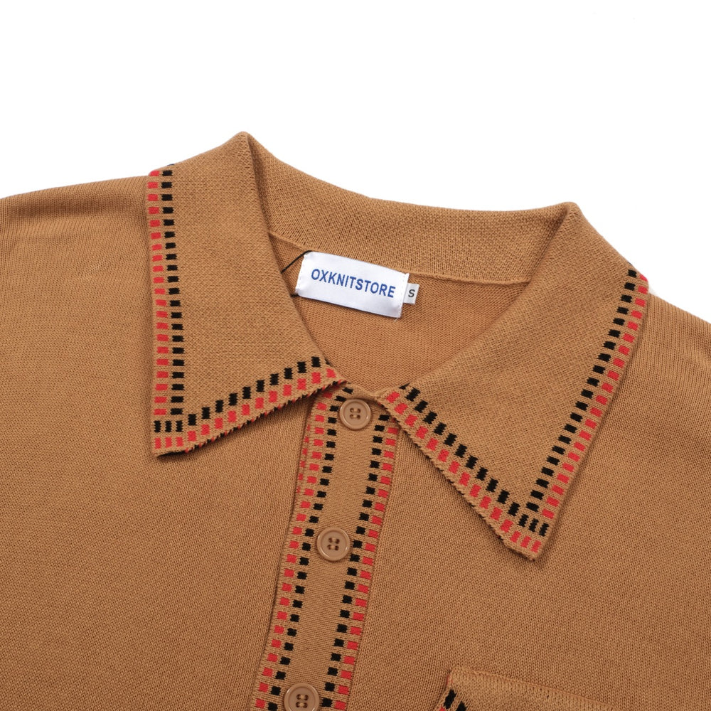 OXKNIT Men Vintage Clothing 1960s Mod Style Casual Light Brown Crawdaddy Knit Retro Polo