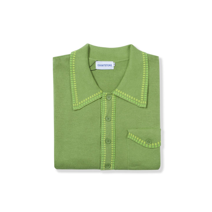 OXKNIT Men Vintage Clothing 1960s Mod Style Casual Light Green Knit Retro Polo