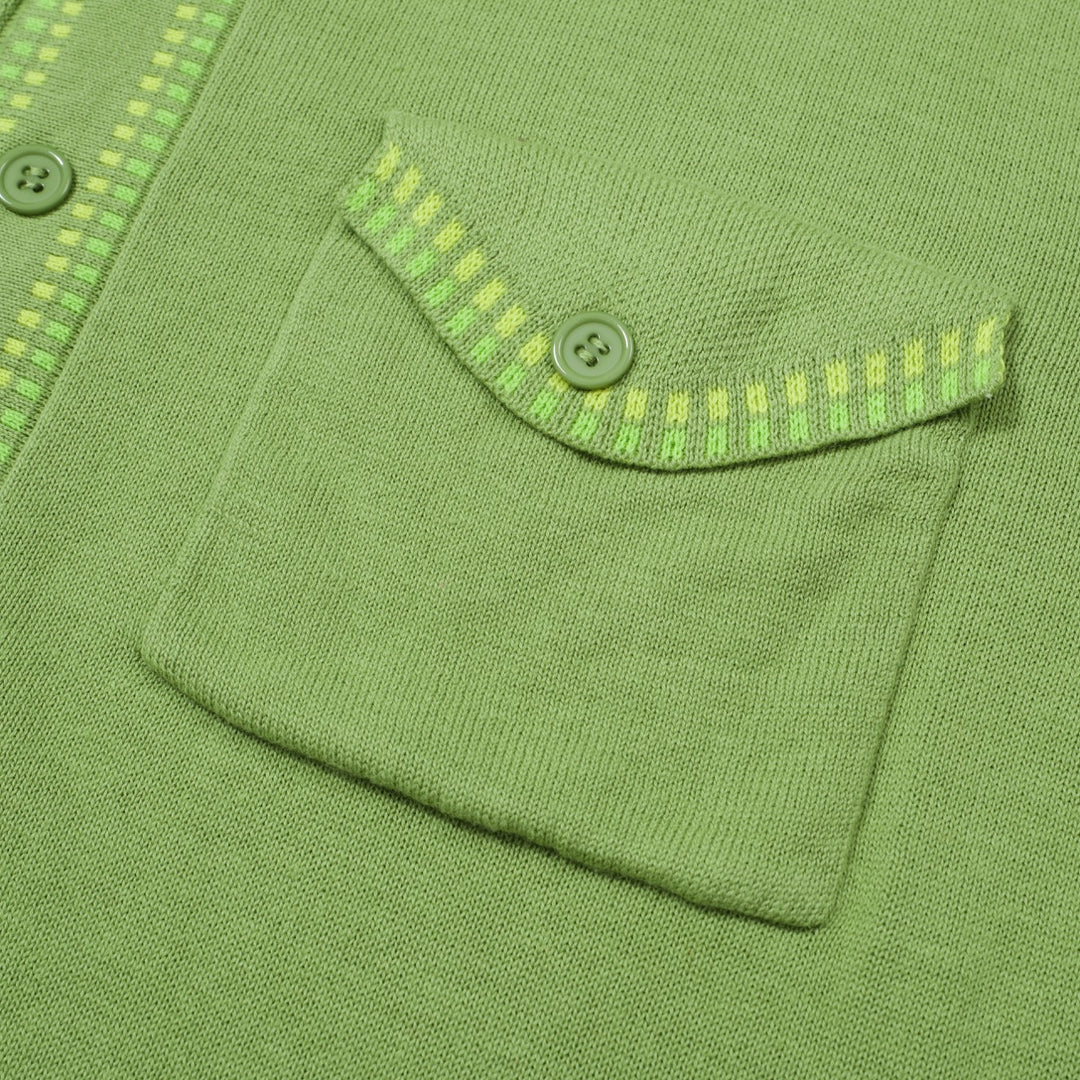 OXKNIT Men Vintage Clothing 1960s Mod Style Casual Light Green Knit Retro Polo