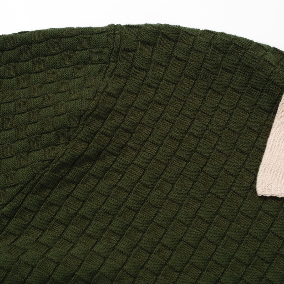 OXKNIT Men Vintage Clothing 1960s Mod Style Casual Long Sleeve Knitted Green Retro Polo