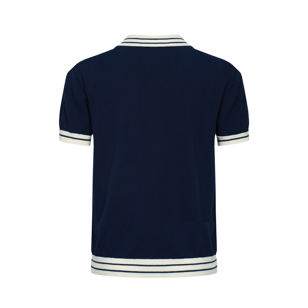 OXKNIT Men Vintage Clothing 1960s Mod Style Casual Navy Blue Polo Knitted Retro Top