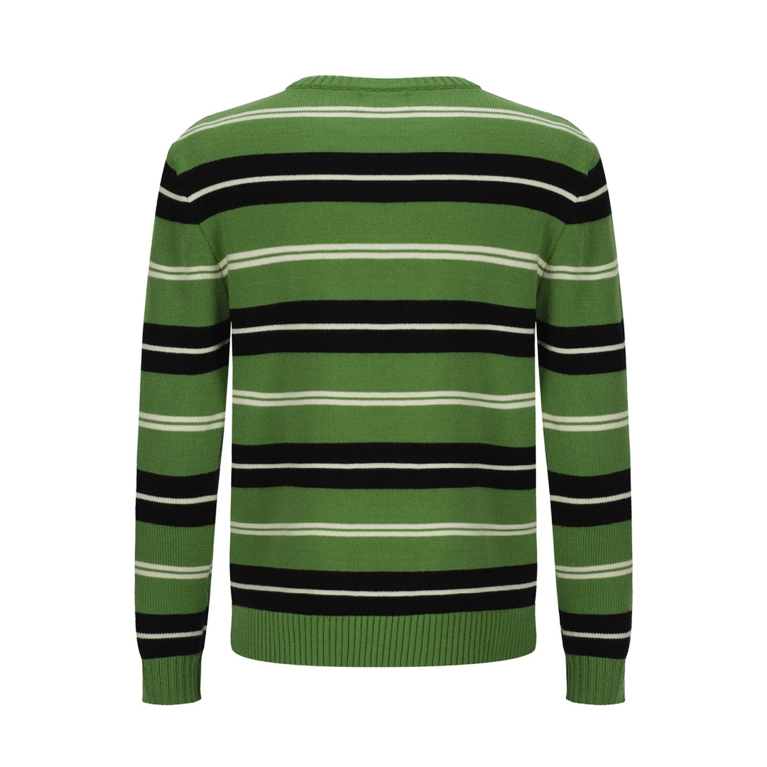 OXKNIT Men Vintage Clothing 1960s Mod Style Casual  Pinstripe Green Long Sleeve Retro Sweater