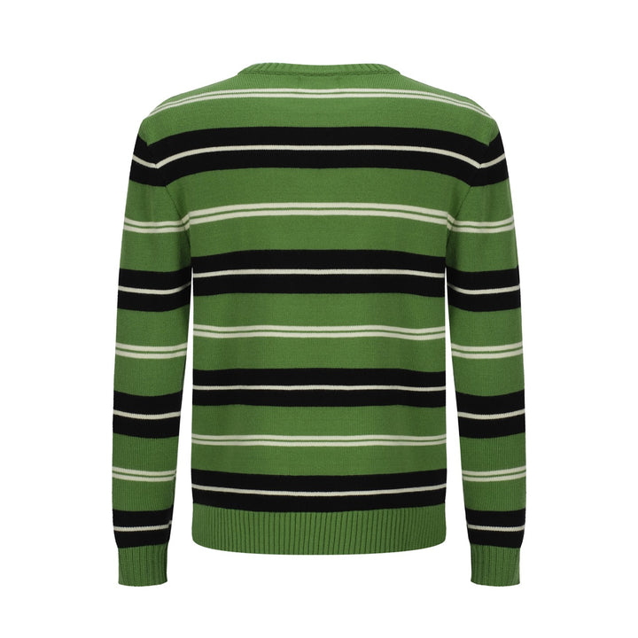 OXKNIT Men Vintage Clothing 1960s Mod Style Casual  Pinstripe Green Long Sleeve Retro Sweater