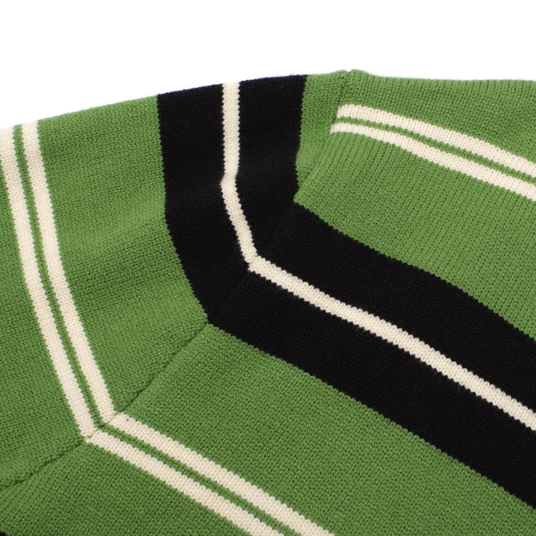 OXKNIT Men Vintage Clothing 1960s Mod Style Casual  Pinstripe Green Long Sleeve Retro Sweater