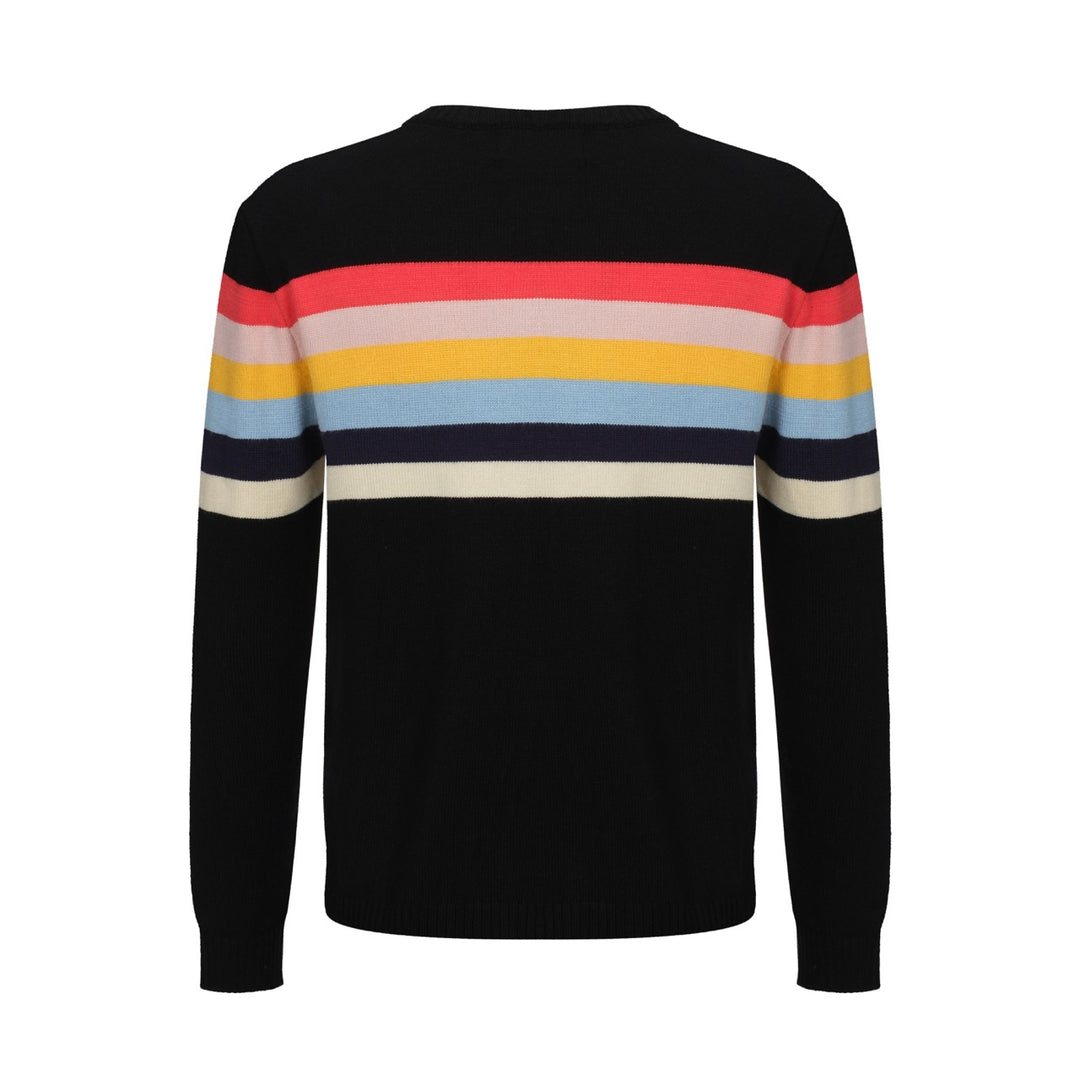 Men s Rainbow Striped Chest Print Black Sweater