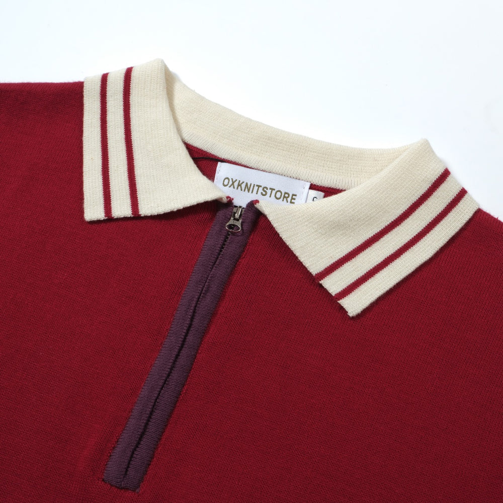 OXKNIT Men Vintage Clothing 1960s Mod Style Casual Red Knitted Knit Retro Polo