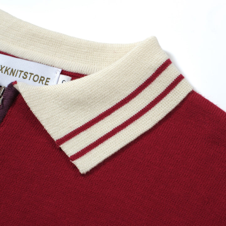 OXKNIT Men Vintage Clothing 1960s Mod Style Casual Red Knitted Knit Retro Polo