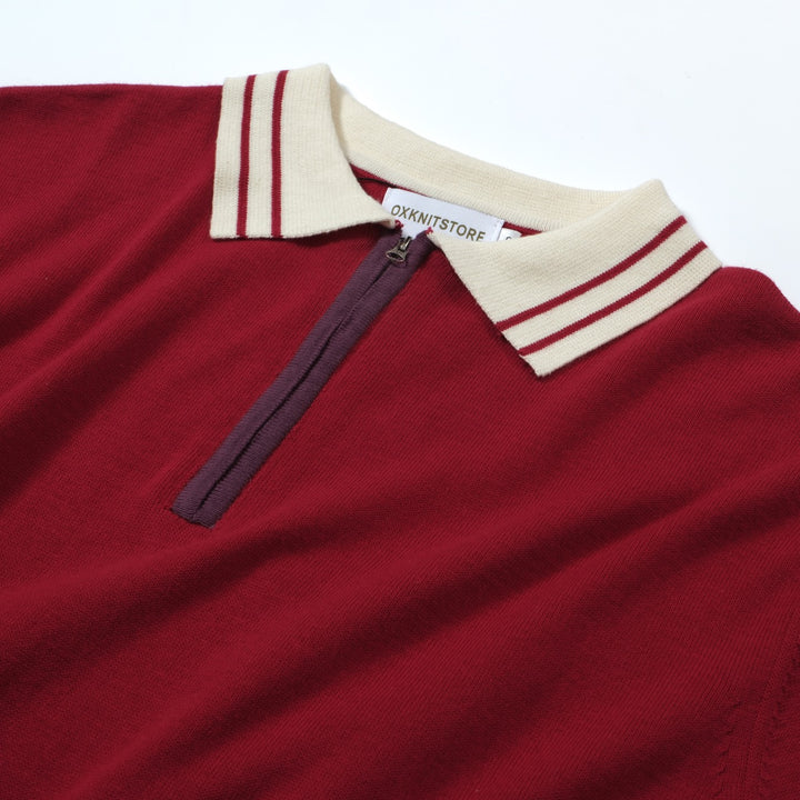 OXKNIT Men Vintage Clothing 1960s Mod Style Casual Red Knitted Knit Retro Polo