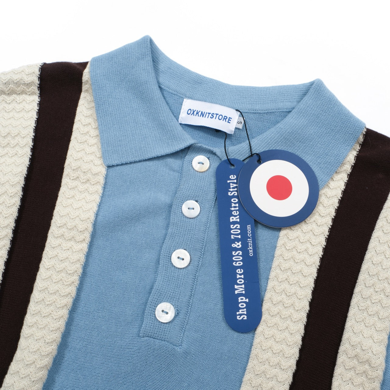 Polo Stripe Retro Clothing 1960s OXKNIT Mod OXKnit Men Blue Knit Style Vintage Casual –