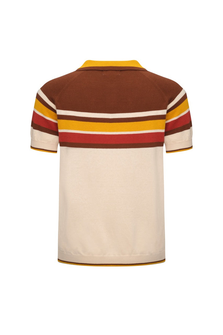 OXKNIT Men Vintage Clothing 1960s Mod Style Casual Stripe Zip Neck Retro Polo Shirt