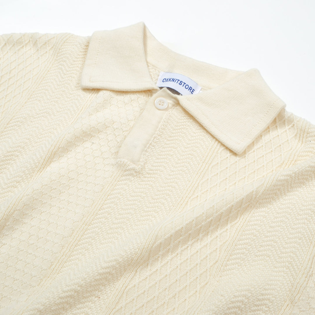 OXKNIT Men Vintage Clothing 1960s Mod Style Casual White Knit Retro Polo