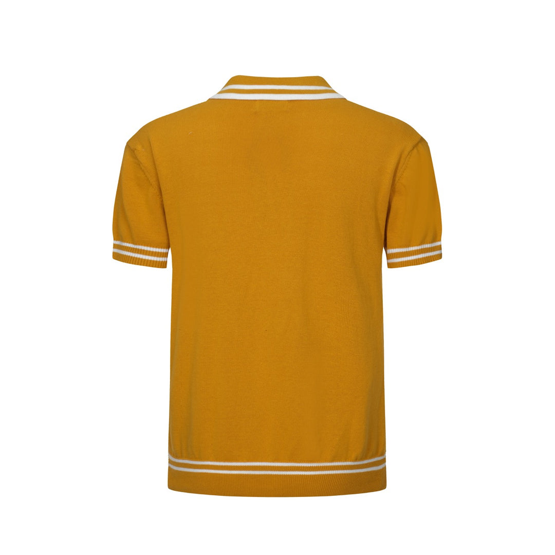 OXKNIT Men Vintage Clothing 1960s Mod Style Casual Yellow Knit Retro Polo