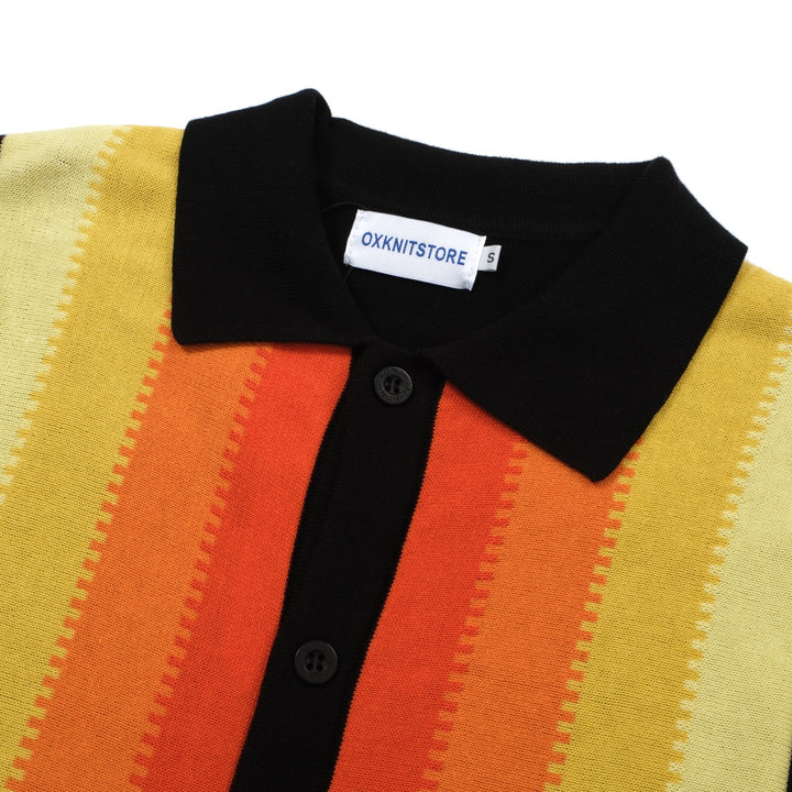 OXKNIT Men Vintage Clothing 1960s Mod Style Casual Yellow Stripe Gradient Retro Polo