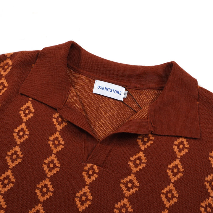 OXKNIT Men Vintage Clothing 1960s Mod Style The Sebastian Dark Brown Knit Retro Polo Shirts