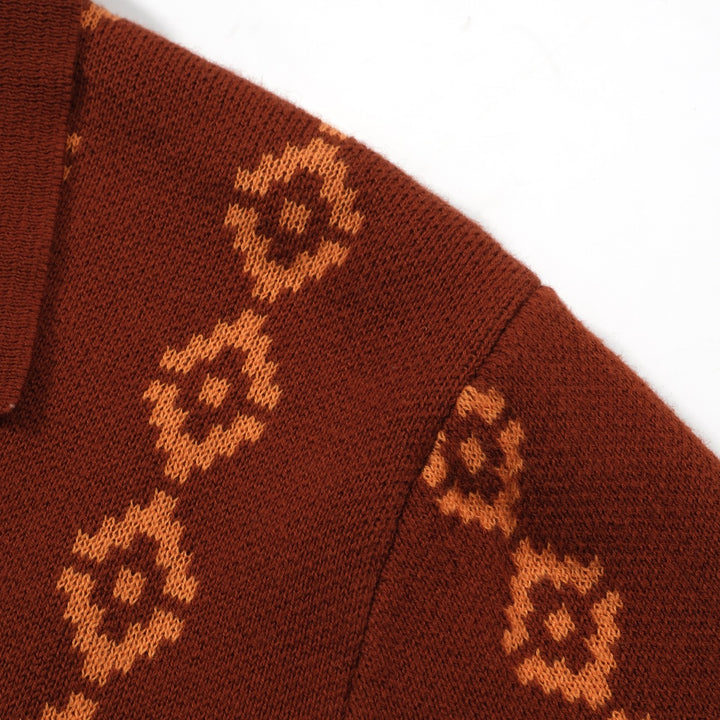 OXKNIT Men Vintage Clothing 1960s Mod Style The Sebastian Dark Brown Knit Retro Polo Shirts