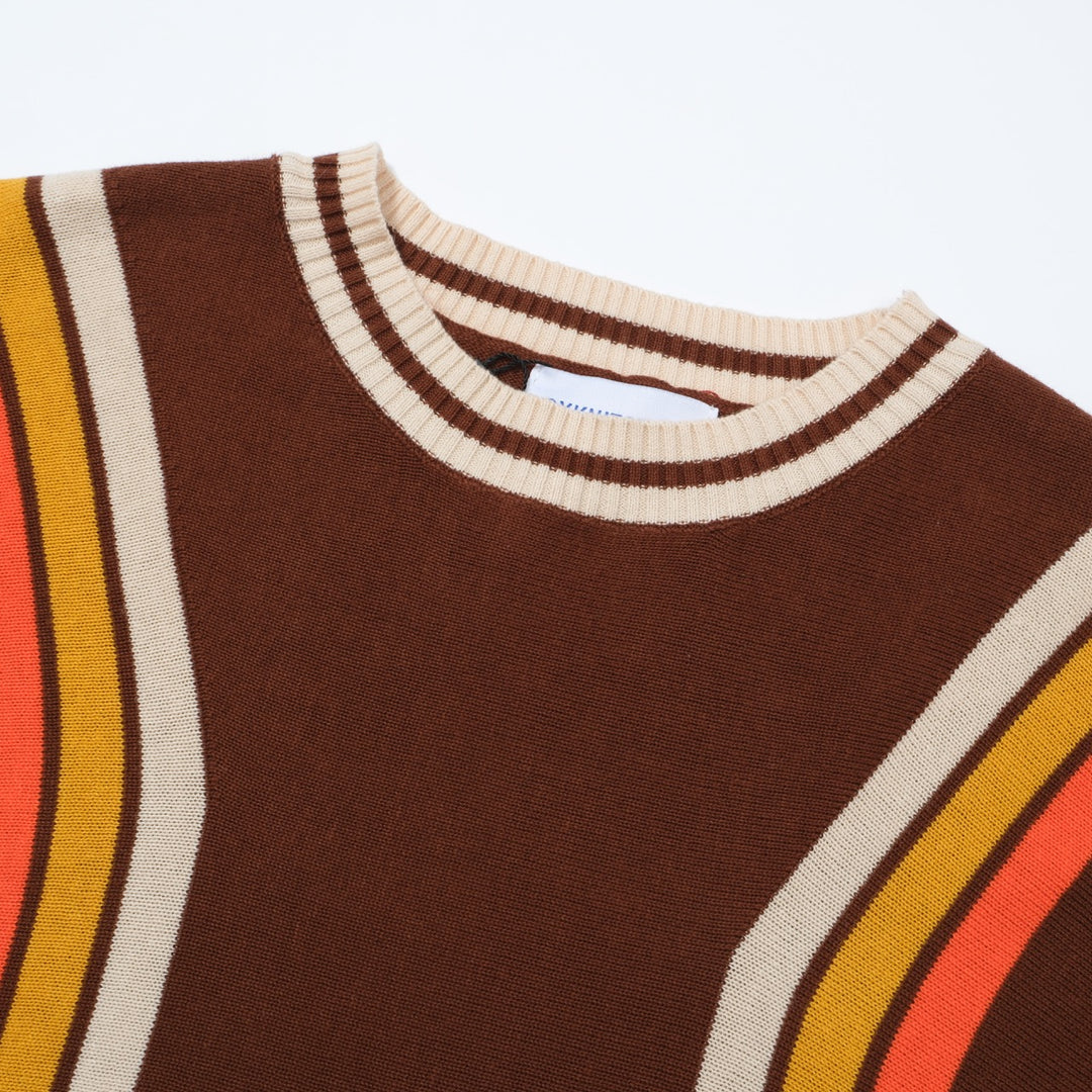 OXKNIT Men Vintage Clothing 1970s Mod Style Casual Brown Stripe Retro T-Shirt