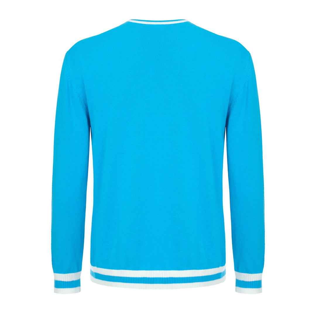 OXKNIT Men Vintage Clothing 1970s Mod Style Casual Sky Blue Long Sleeve Knitwear Retro Top