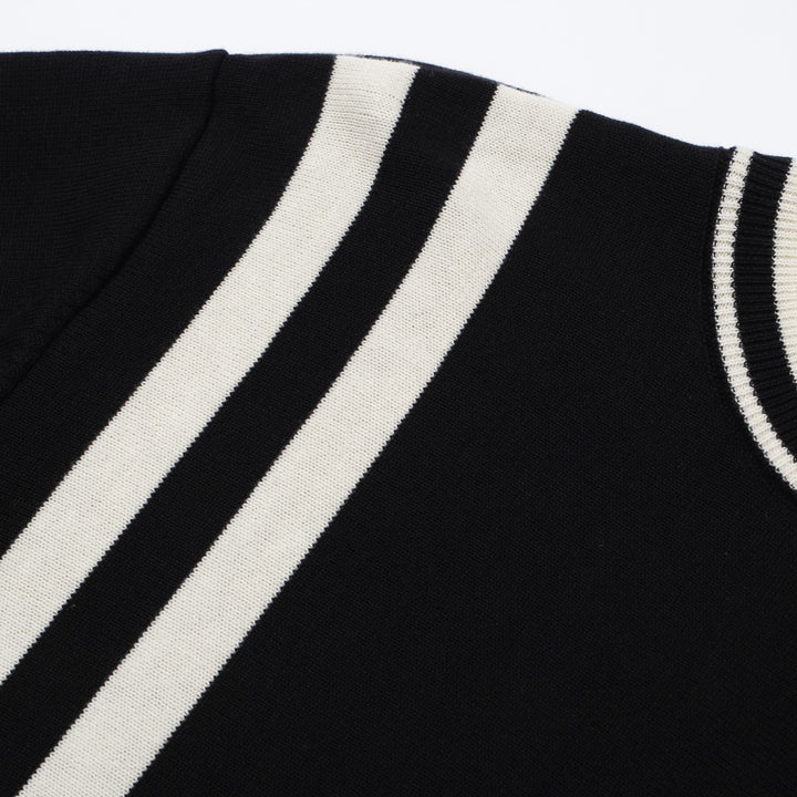 OXKNIT Men Vintage Clothing 1970s Mod Style Casual White Stripe Black Knit Retro Tee