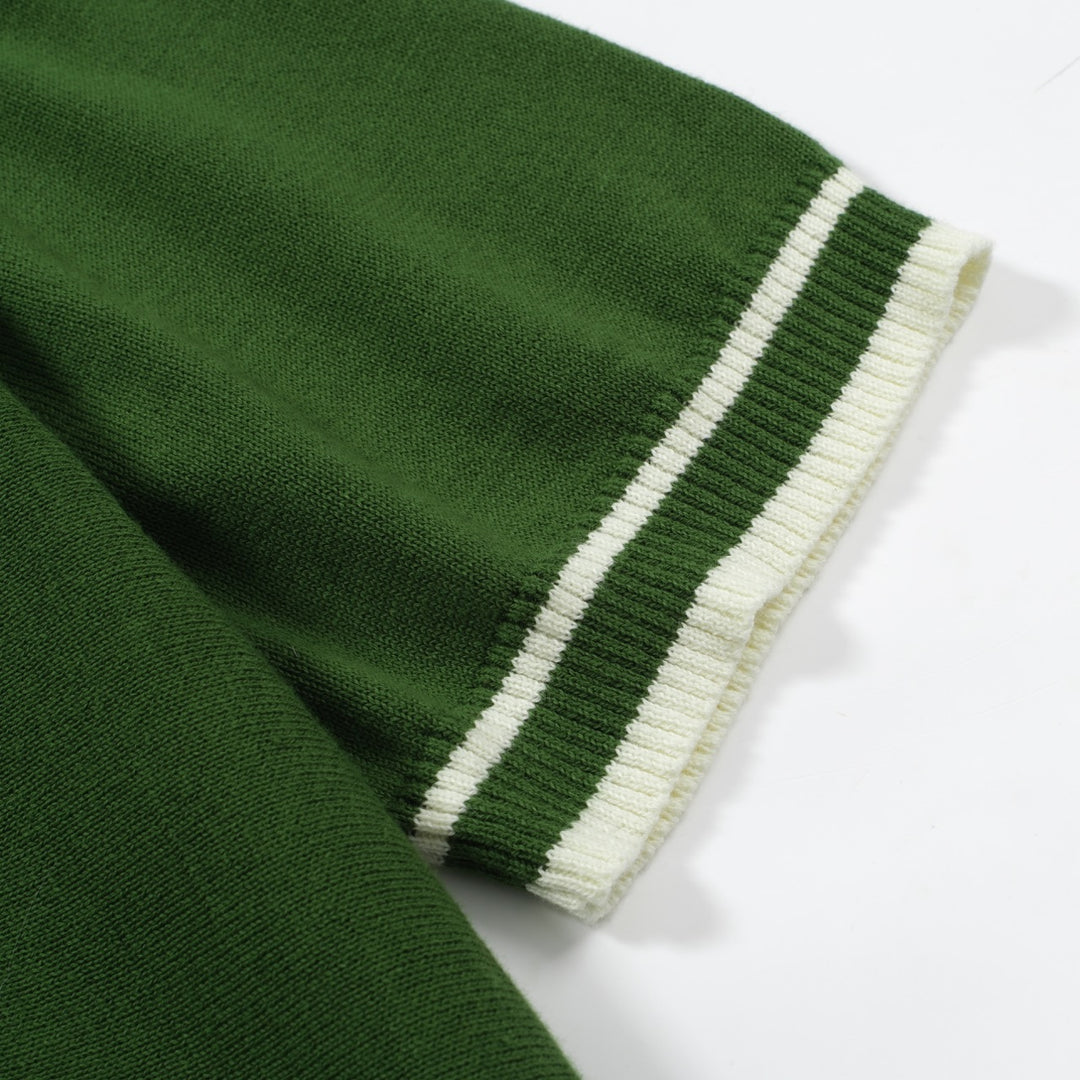 OXKNIT Men Vintage Clothing 1970s Mod Style Casual White Stripe Green Retro Knit Tee