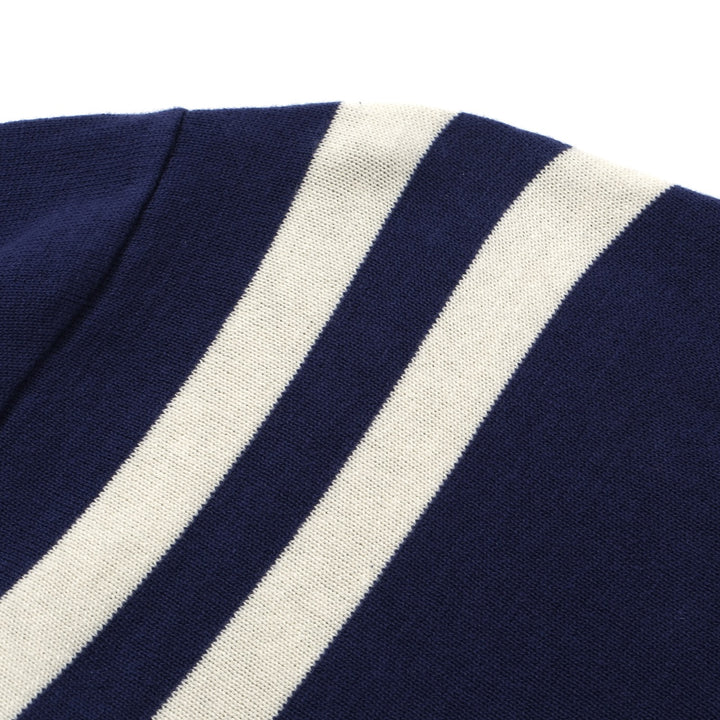 OXKNIT Men Vintage Clothing 1970s Mod Style Casual White Stripe Navy Knit Retro Tee