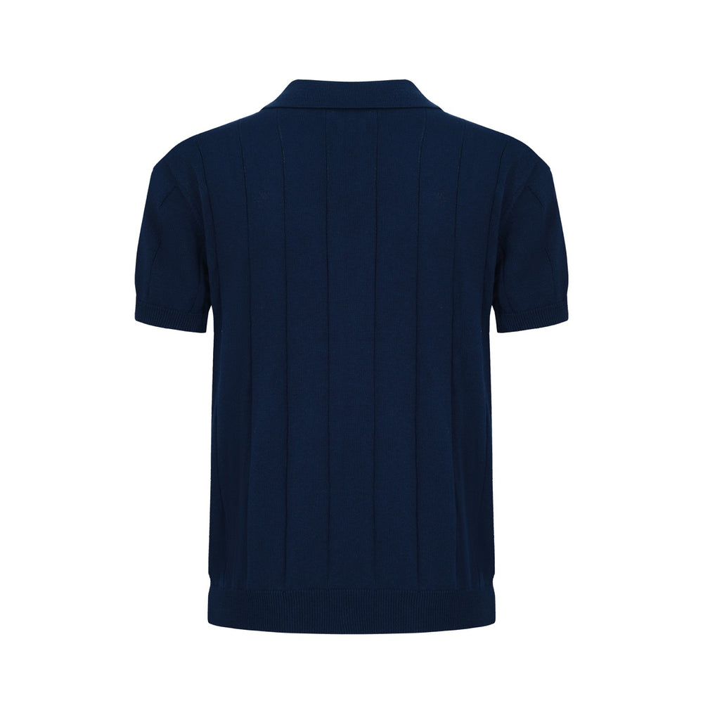 OXKNIT Men Vintage Clothing Casual Dark Blue Classic Retro Polo Knitted Wear