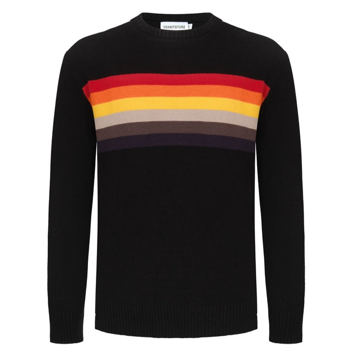 Men's Rainbow Chest Print Long Sleeves Black Sweater